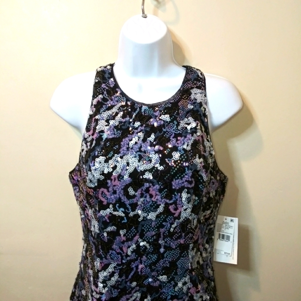 Aidan By Aidan Mattox Halter Neck Style Blue/Multi Sequin Covered Cocktail Dress - Picture 2 of 14